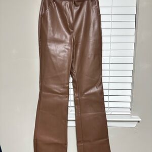 Meshki Brown Faux Leather Flared Pants